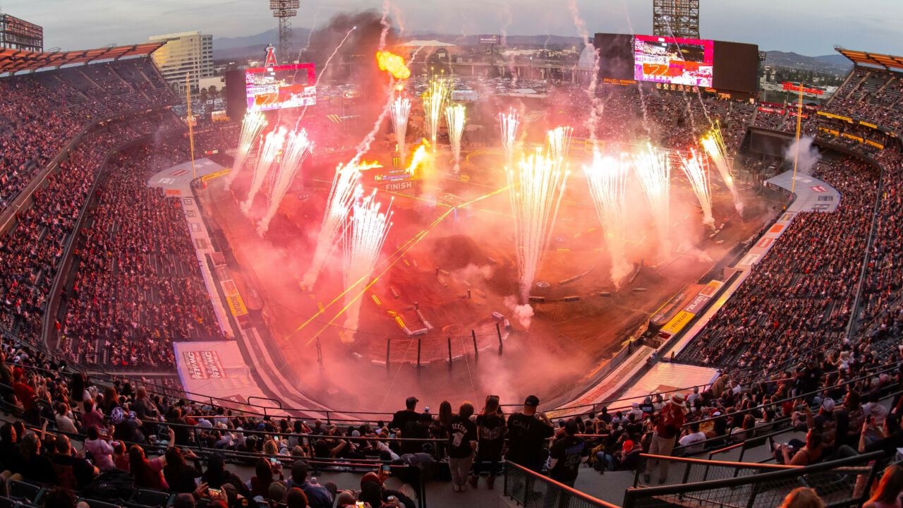 Fireworks and Fans at a Supercross 2024 Race